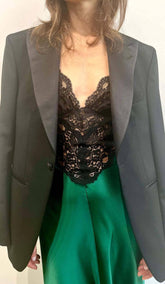 Ruffled Silk Satin Maxi Dress In Green
